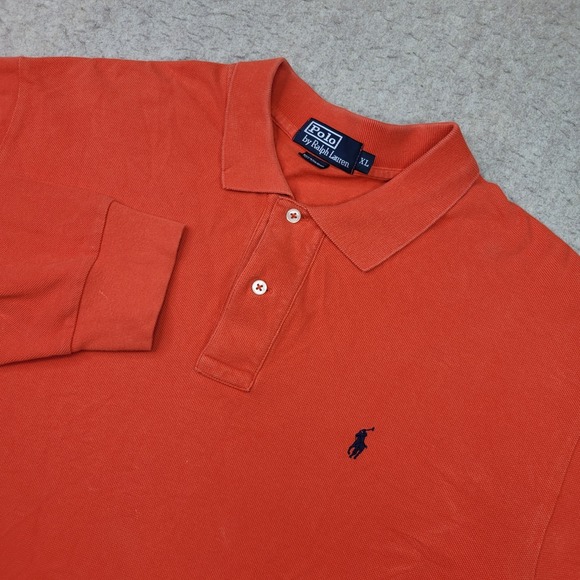Polo Ralph Lauren Polo Shirt Mens XL Orange Long Sleeve Pony Logo Preppy - Picture 1 of 8